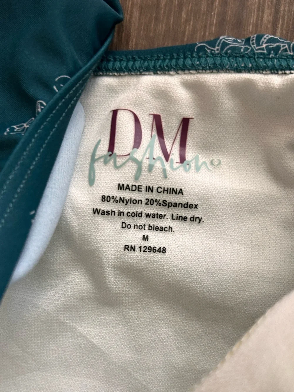 NWT DM Fashion Waterfall One Piece Swimsuit in Teal Etched Floral Sz M